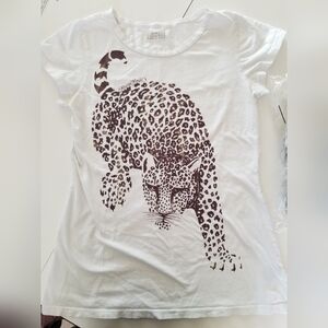 Lauren Moshi Limited Edition Leopard Face Graphic Tee White L
